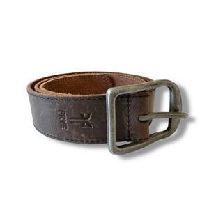 Frye Men's Genuine Leather Belt Brown Distressed Silver Buckle Size 34